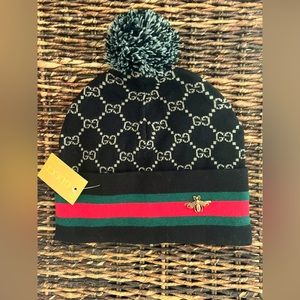 Gucci Monogram Jacquard Knit Beanie with Emblem